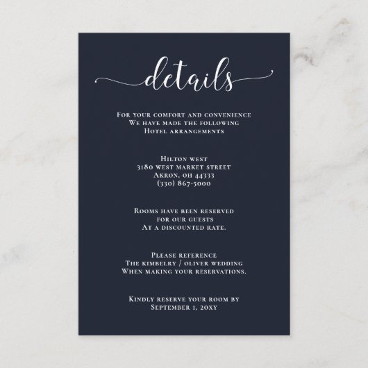 Navy Simple Calligraphy Modern Wedding Enclosure C Begleitkarte (Vorderseite)