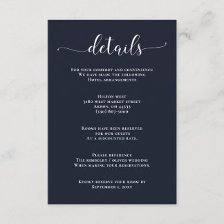 Navy Simple Calligraphy Modern Wedding Enclosure C Begleitkarte