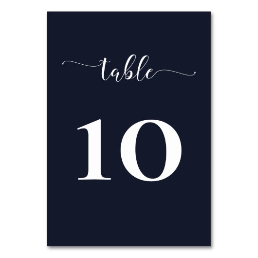 Navy Simple Calligraphy Modern Wedding Tischnummer (Vorderseite)