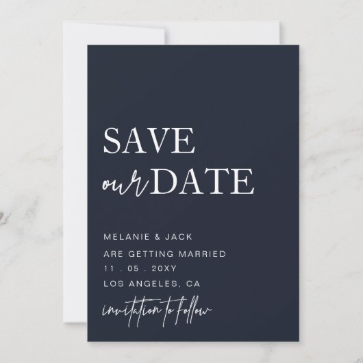 Navy Simple Calligraphy Save the Date (Vorderseite)