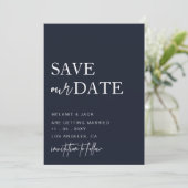 Navy Simple Calligraphy Save the Date (Stehend Vorderseite)