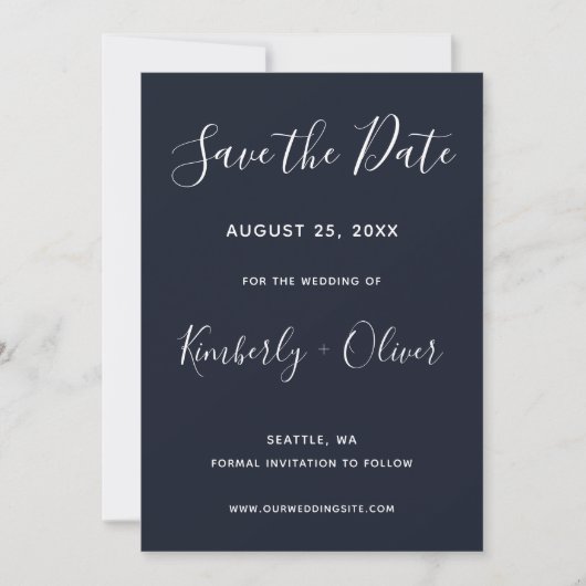 Navy Simple Calligraphy Save the Date (Vorderseite)