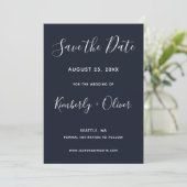 Navy Simple Calligraphy Save the Date (Stehend Vorderseite)