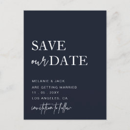 Navy Simple Calligraphy Save the Date Ankündigungspostkarte
