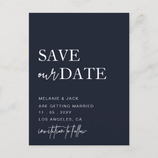 Navy Simple Calligraphy Save the Date Ankündigungspostkarte