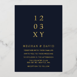 Navy Simple Elegante Moderne Hochzeit Folieneinladung