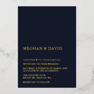 Navy Simple Elegante Moderne Hochzeit Folieneinladung