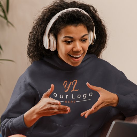 Navy Simple Front +Back Print Business Logo Frauen Hoodie