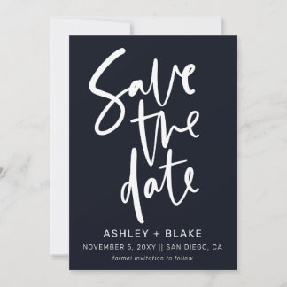 Navy Simple Handwriting Calligraphy Save the Date