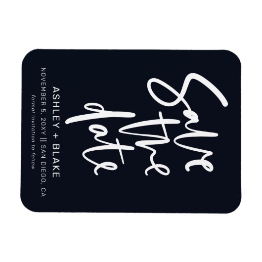 Navy Simple Handwriting Calligraphy Save the Date Magnet (Horizontal)
