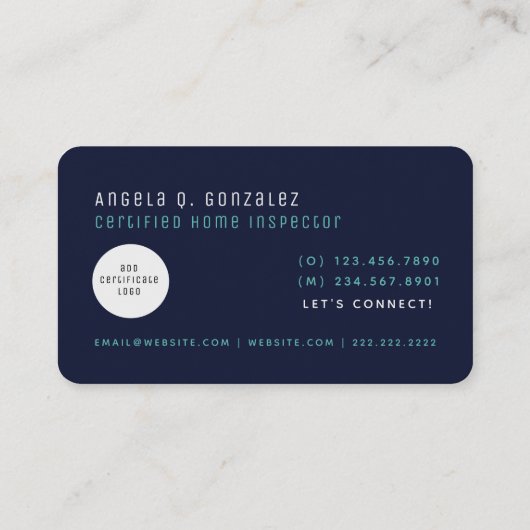Navy Simple Modern Chic House Inspection Visitenkarte (Rückseite)