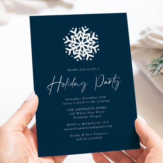 Navy Simple Snowflake Holiday Party Einladung