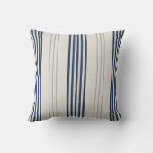 Navy Slate Ticking Stripe Linen Texture Kissen (Rückseite)