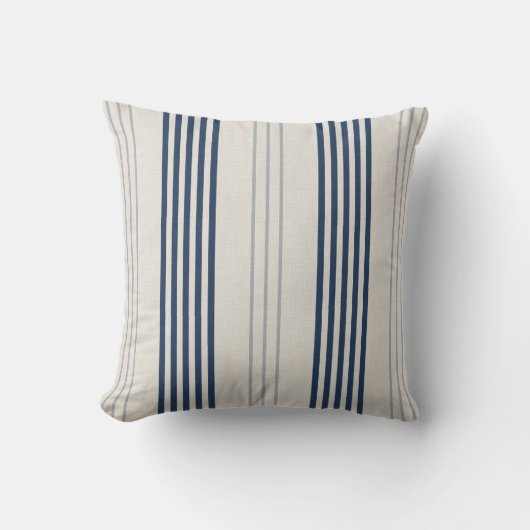 Navy Slate Ticking Stripe Linen Texture Kissen (Vorderseite)