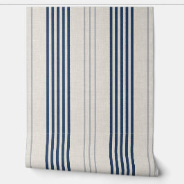 Navy Slate Ticking Stripe Linen Texture Tapete
