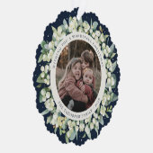 Navy Snowberry+Eucalyptus Christmas Wreath Photo Ornament Karte (Rechts)