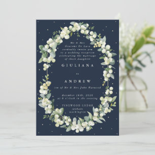 Navy Snowberry+Eucalyptus Hochzeitsempfang Only Einladung
