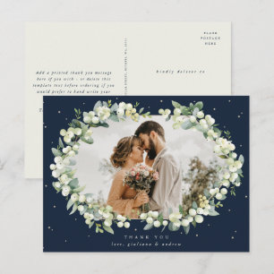 Navy Snowberry+Eucalyptus Wedding Danke Foto Postkarte