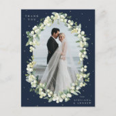 Navy Snowberry+Eucalyptus Wedding Danke Foto Postkarte (Vorderseite)