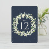 Navy Snowberry+Eucalyptus Wedding Tischnummer (Stehend Vorderseite)