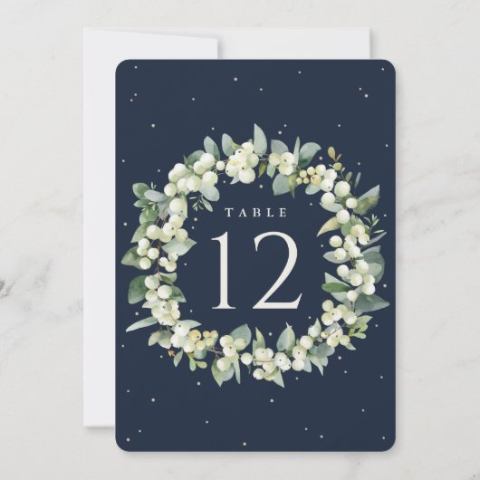 Navy Snowberry+Eucalyptus Wedding Tischnummer (Rückseite)