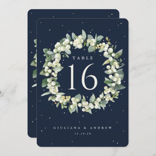 Navy Snowberry+Eucalyptus Wedding Tischnummer (Vorne/Hinten)