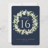 Navy Snowberry+Eucalyptus Wedding Tischnummer (Vorderseite)