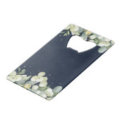 Navy Snowberry+Eucalyptus Winter Wedding Mini Geldbeutel Flaschenöffner (Rückseite Schrägansicht)