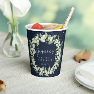Navy Snowberry+Eucalyptus Wreath Brautparty Pappbecher