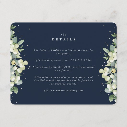 Navy Snowberry+Eukalyptus Ewedding Details Begleitkarte (Vorderseite)