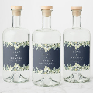 Navy Snowberry+Eukalyptus Winter Wedding Alkoholflaschenetikett