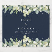 Navy Snowberry+Eukalyptus Winter Wedding Alkoholflaschenetikett (Einzelnes Label)