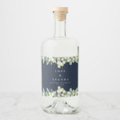 Navy Snowberry+Eukalyptus Winter Wedding Alkoholflaschenetikett (Vorderseite)