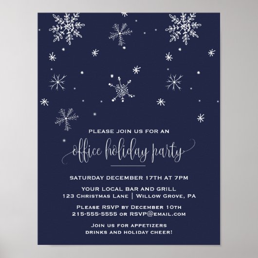 Navy Snowflake Company Weihnachten Party Einladung Poster (Vorne)