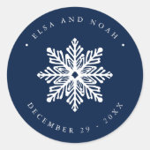 Navy Snowflake Hochzeiten Weihnachtsansprache Cl Runder Aufkleber (Vorderseite)