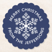 Navy Snowflake Paper Untersetzer (Vorderseite)