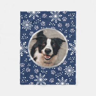 Navy Snowflake Paw Muster Pet Foto Fleecedecke