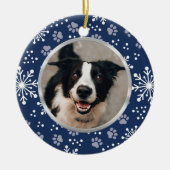 Navy Snowflake Paw Muster Pet Foto Keramik Ornament (Vorne)