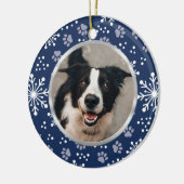 Navy Snowflake Paw Muster Pet Foto Keramik Ornament (Links)