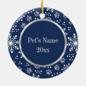 Navy Snowflake Paw Muster Pet Foto Keramik Ornament (Hinten)