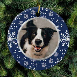 Navy Snowflake Paw Muster Pet Foto Keramik Ornament