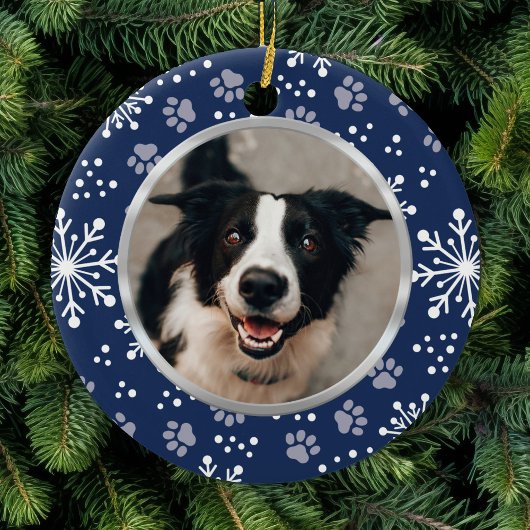 Navy Snowflake Paw Muster Pet Foto Keramik Ornament