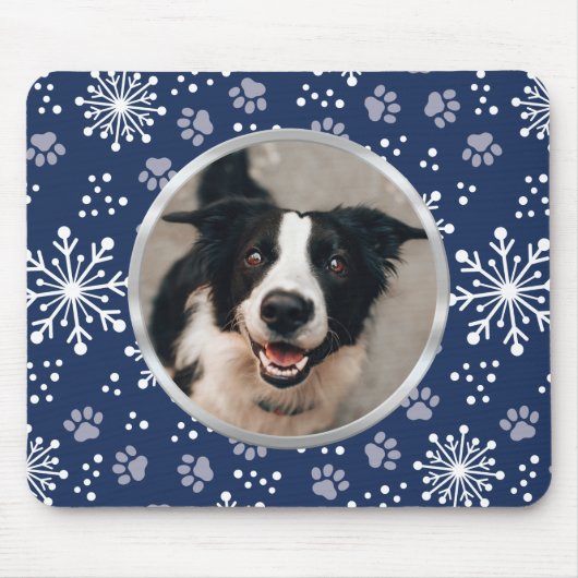 Navy Snowflake Paw Muster Pet Foto Mousepad (Vorne)