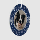 Navy Snowflake Paw Muster Pet Foto Ornament (Vorderseite)