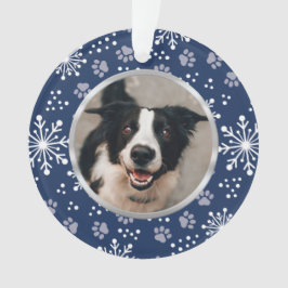 Navy Snowflake Paw Muster Pet Foto Ornament