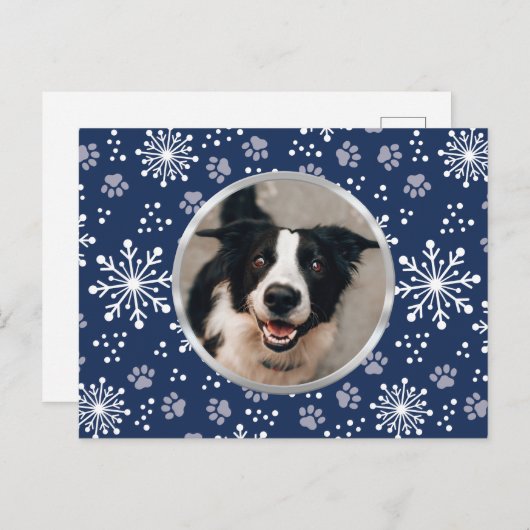 Navy Snowflake Paw Muster Pet Foto Postkarte (Vorne/Hinten)