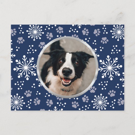 Navy Snowflake Paw Muster Pet Foto Postkarte (Vorderseite)