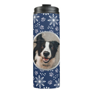Navy Snowflake Paw Muster Pet Foto Thermosbecher