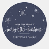 Navy Snowflake Weihnachten Runder Aufkleber (Vorderseite)