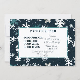 Navy Snowflake Weihnachts POT LUCK Supper Einladung